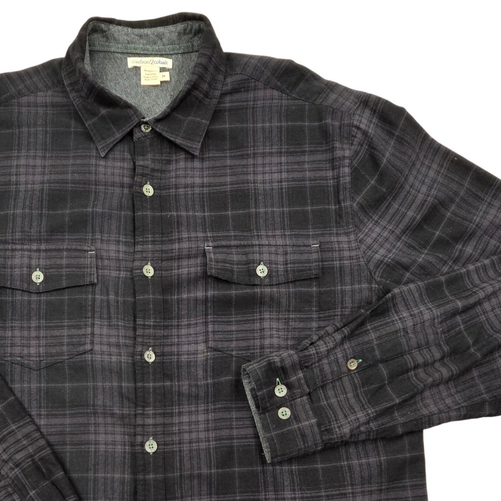 Carbon2Cobalt Jersey Lined Flannel Shirt 133594 Black Grey Plaid Mens Medium